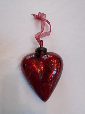 Heart Shaped Glass Christmas Ornament 3" Vintage, Made in India